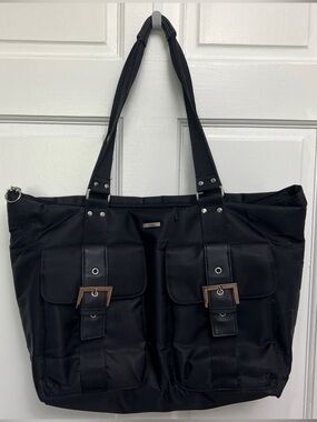 totes Black Nylon Tote with Silver Logo Plaque